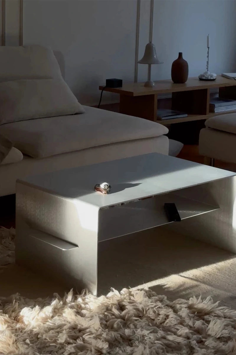 LURA_3 | Aluminum Coffee table, 80 cm with shelf - FRAME